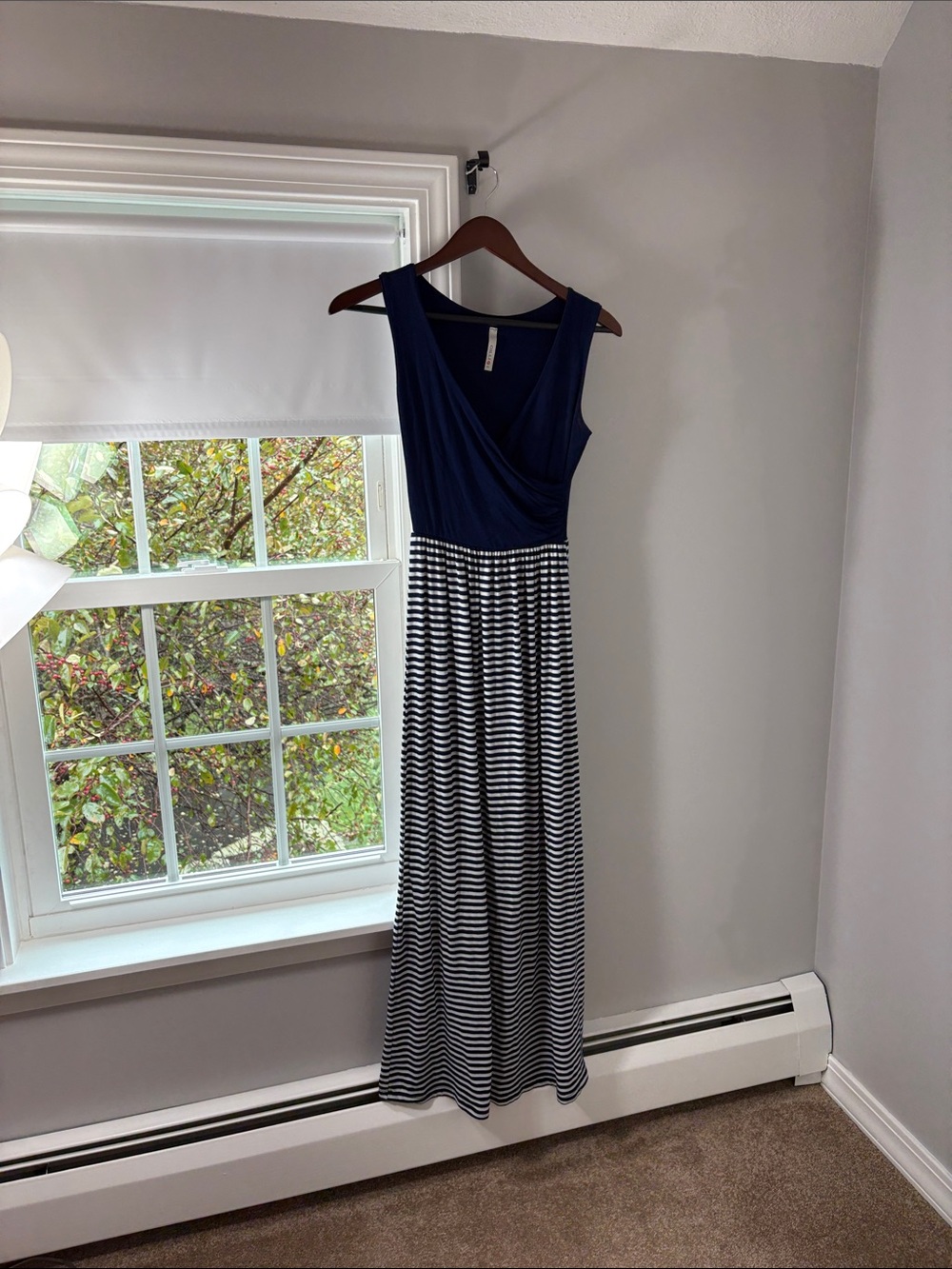 Gilli Navy Sleeveless Maxi Dress with White Striped Skirt